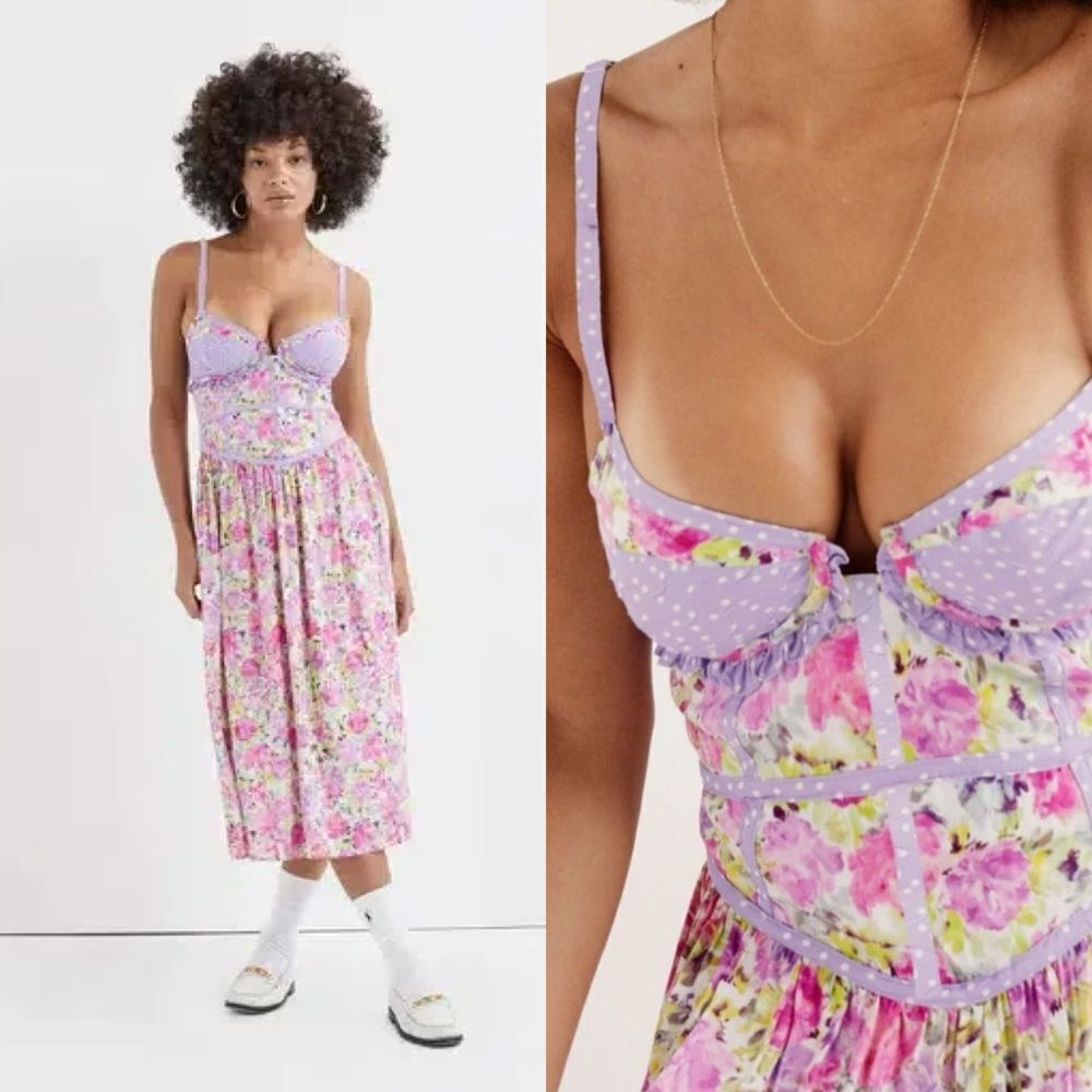 For Love & Lemons Lavender Floral Midi Dress